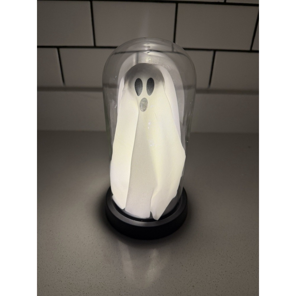 Halloween Ghost Decor Light – Light up Ghost in Glass Cloche with Base, Cute Ind